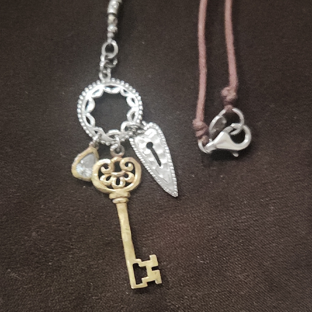 Silpada Silver and Brown Necklace with Key PendantPic. 17.5 in Long